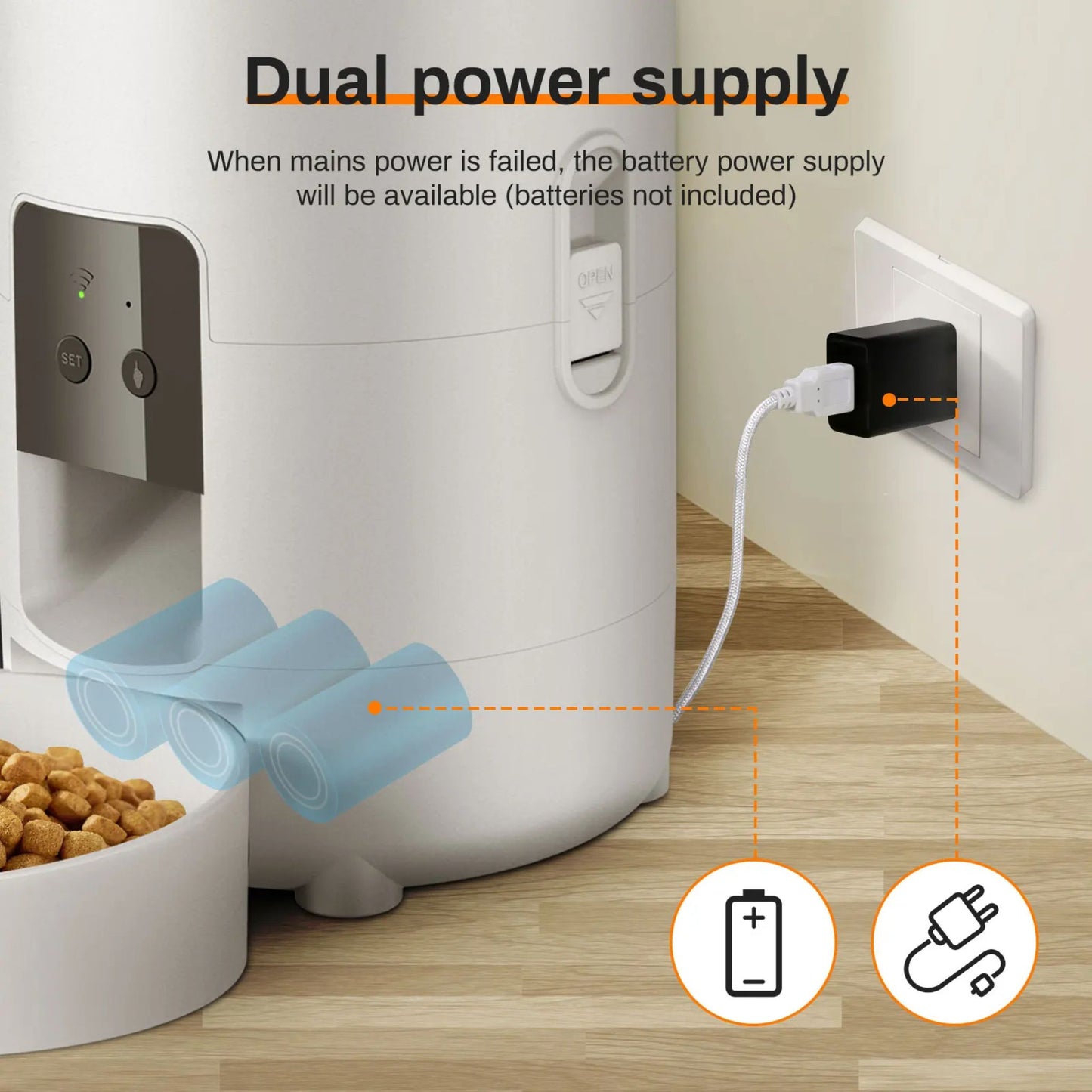 White 2L TrendyPet's Zone smart automatic pet feeder with timer, WiFi app, for dog and cat dry food dispensing.