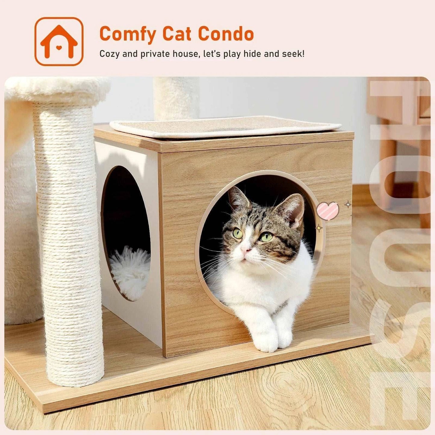 43.3" Black Cat Tree Modern Tower for Indoor Multilevel Play House with Large Condo Spacious Hammock Cozy Top Perch - TrendyPet's Zone