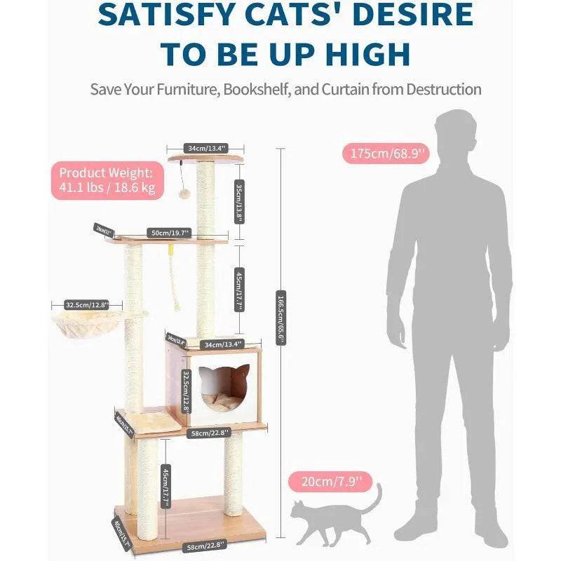 65.6" Cat Tree House Condo Cat’s Activity Center with Soft Perch Fully Wrapped Scratching Sisal Post TRENDYPET'S ZONE