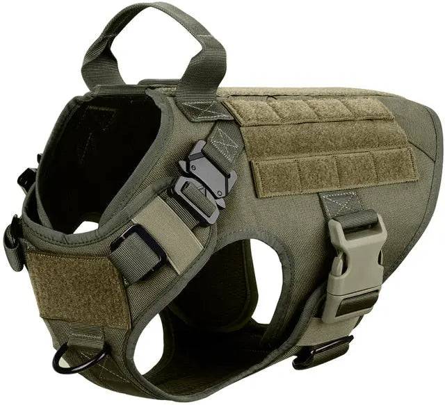 Army Green Durable Nylon Tactical Dog Harness Collar Leash Set - TrendyPet's Zone