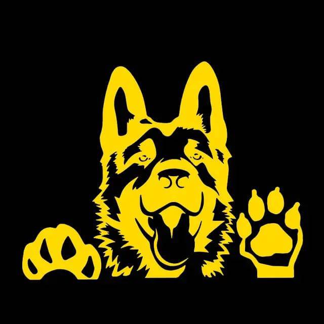 Black vinyl German Shepherd dog bumper sticker for cars, motorcycles, and laptops, from TrendyPet's Zone.