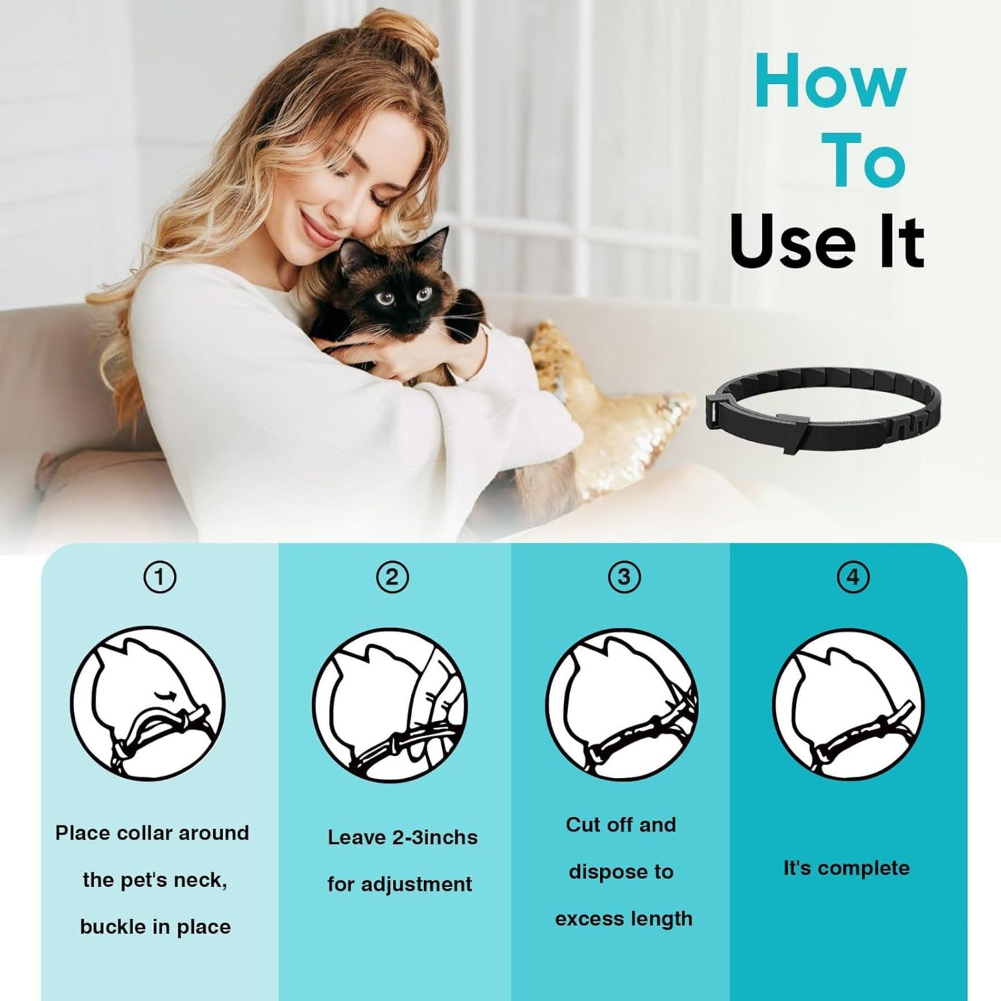 Black Cat Calming Collar 4Packs/30Days Relieve Anxiety Protection Retractable Collars Kitten TrendyPet's Zone