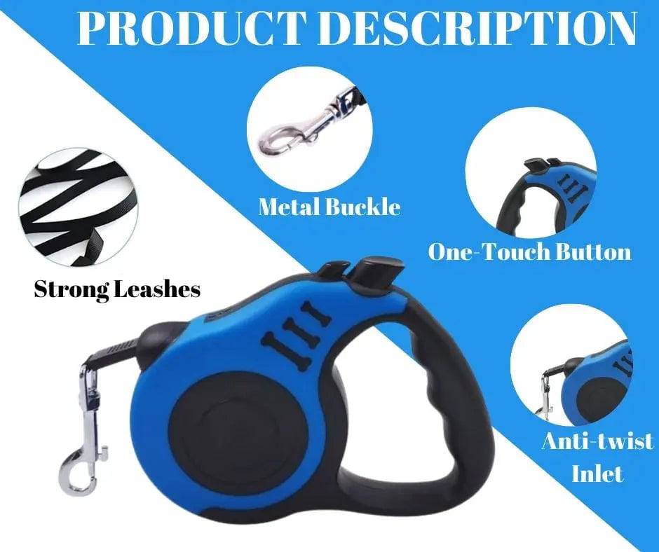 Blue Dog Leash 3m 5m Durable Leash Automatic Retractable Nylon Cat Lead Extension Puppy Walking Running Lead Roulette For Dog TRENDYPET'S ZONE