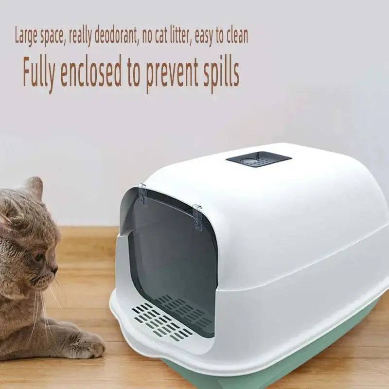Blue Fully Enclosed - Semi-sealed Pet Cat Litter Box Anti-Splash Deodorant Cat Toilet Two-Way Litter Tray with Shovel Litter Tray TRENDYPET'S ZONE