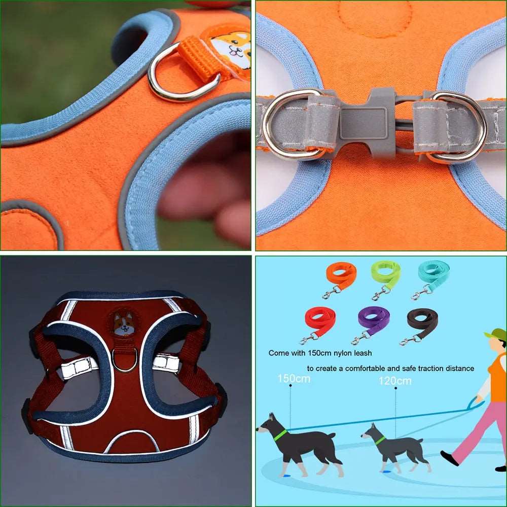 Blue Pet Dog Harness and Leash Set Adjustable Puppy Harness Vest Reflective Walking Lead Leash For Small Dogs Chihuahua TRENDYPET'S ZONE