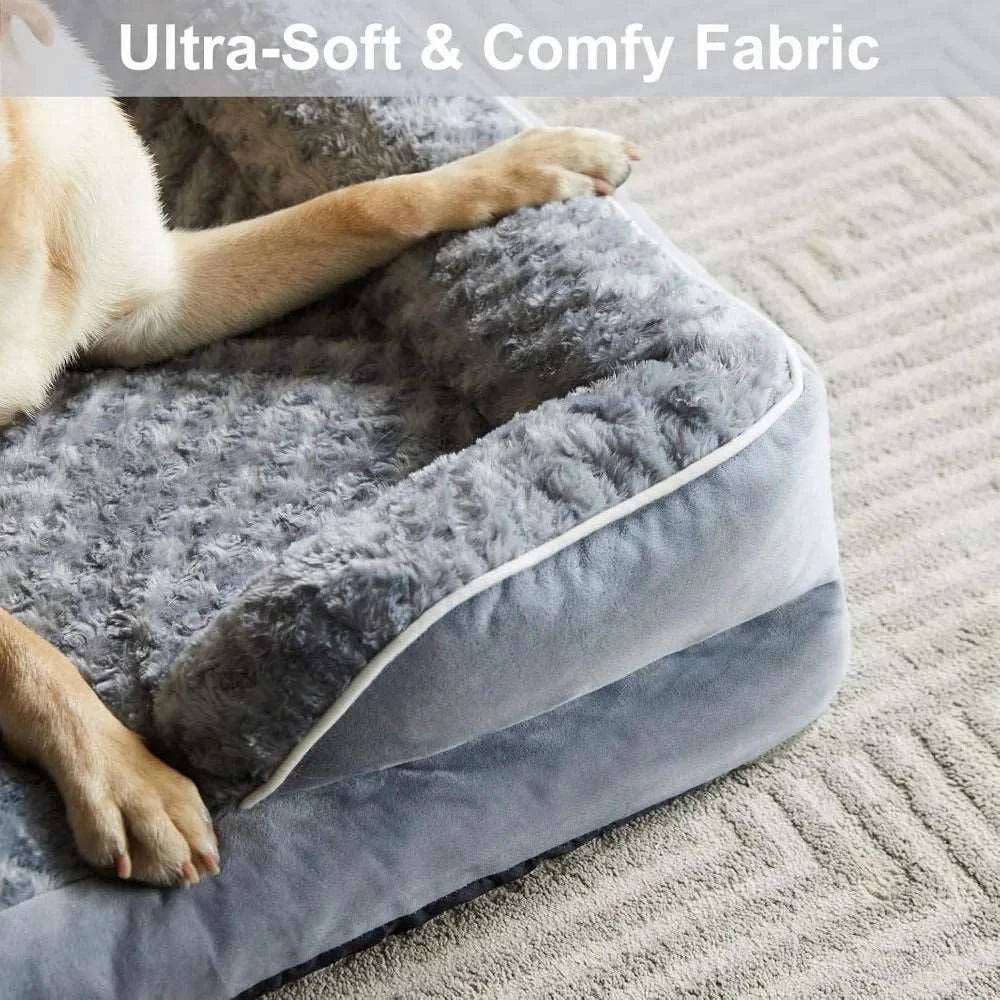 Blue bolster dog bed with waterproof lining, non-skid bottom, washable orthopedic egg foam cushion by TrendyPet's Zone