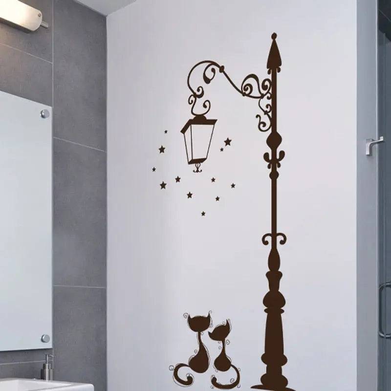 Cats under a street light wall sticker by TrendyPet's Zone, romantic mural wallpaper art decal for home decoration.