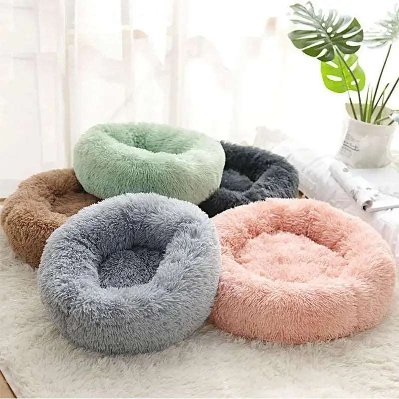 Dark cyan round plush pet bed by TrendyPet's Zone, soft and thick calming bed for dogs and cats with a zipper and detachable cover.