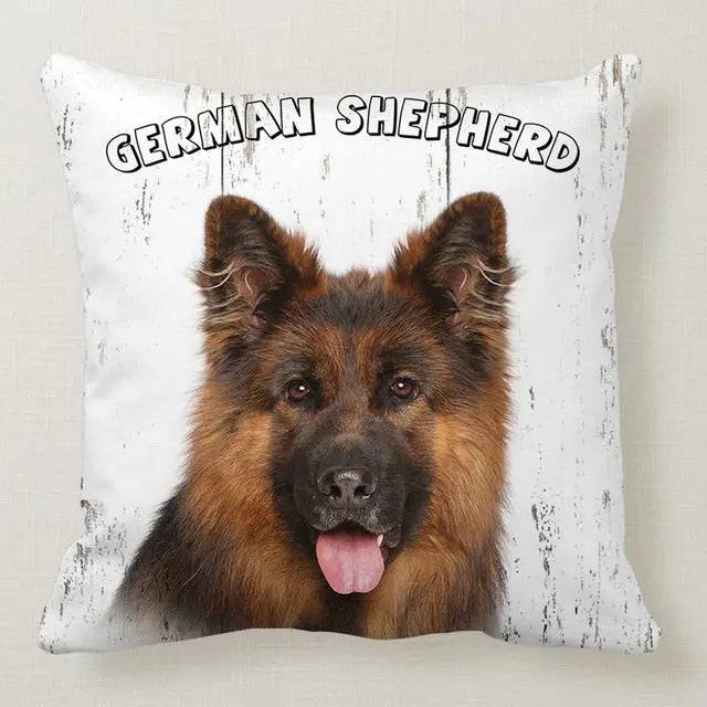 German Shepherd printed throw pillow cover by TrendyPet's Zone, featuring a cozy pet-themed home decor textile.