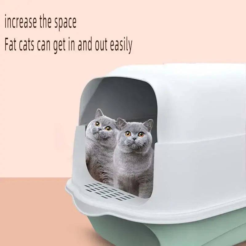Grey Fully Enclosed - Semi-sealed Pet Cat Litter Box Anti-Splash Deodorant Cat Toilet Two-Way Litter Tray with Shovel Litter Tray TRENDYPET'S ZONE
