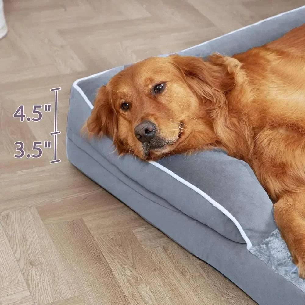 Grey White Memory Foam Orthopedic Dogs Beds with Bolsters, Removable Washable Cover, Nonskid Bottom, Size 45.0" x 35.0" x 8.0" TrendyPet's Zone