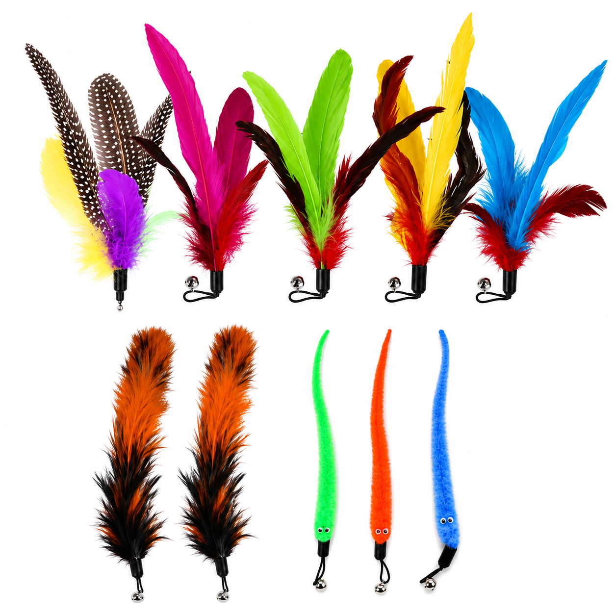 Interactive Cat Toy Kitten Teaser Stick Wand Pet Three-section Retractable Feather Stick Bell Catcher TrendyPet's Zone