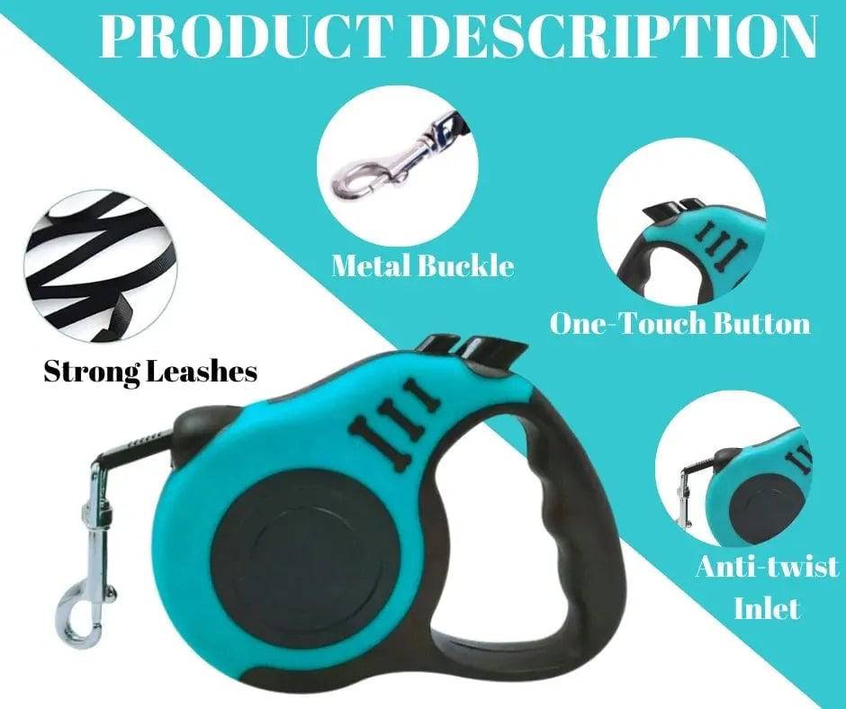Lake Blue Dog Leash 3m 5m Durable Leash Automatic Retractable Nylon Cat Lead Extension Puppy Walking Running Lead Roulette For Dog - TrendyPet's Zone