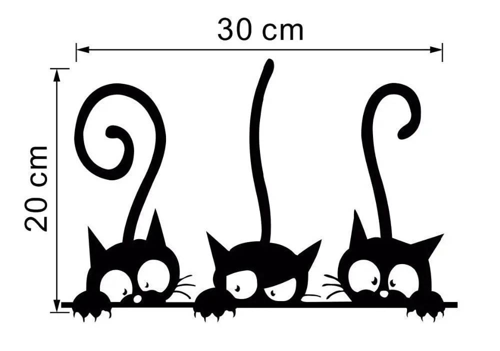 Three black cat wall stickers from TrendyPet's Zone, DIY vinyl decals for animal-themed room decoration.