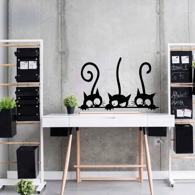 Three black cat DIY wall stickers from TrendyPet's Zone, perfect for animal-themed room decoration and vinyl wall decals.