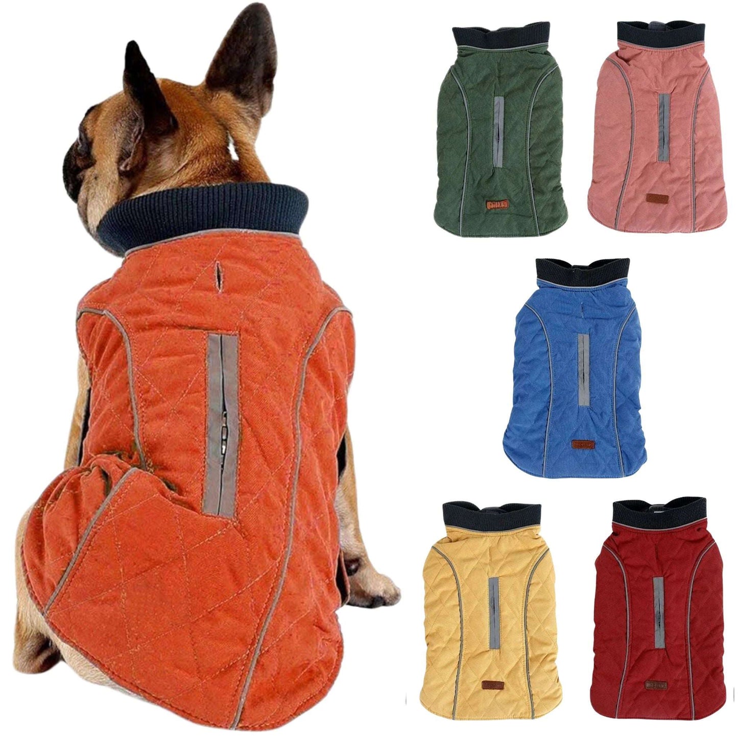 Orange Cozy Quilted Dog Coat Warm Jacket Retro Thick Vest - TrendyPet's Zone