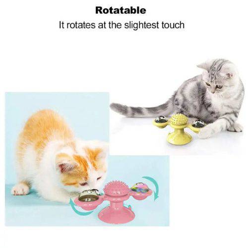 Pink Cat Toy Turntable Built-in Rotating LED Lights Suction Cup Base TRENDYPET'S ZONE