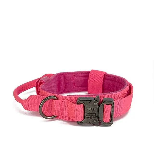 Pink durable tactical dog collar and leash set for medium and large dogs, heavy-duty training accessories by TrendyPet's Zone.