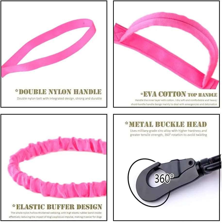 Pink durable tactical dog collar and leash set for medium to large dogs, heavy-duty training accessories from TrendyPet's Zone.