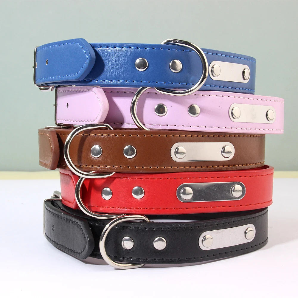 Pink Adjustable PU Leather Dog Collar with ID Tag TRENDYPET'S ZONE