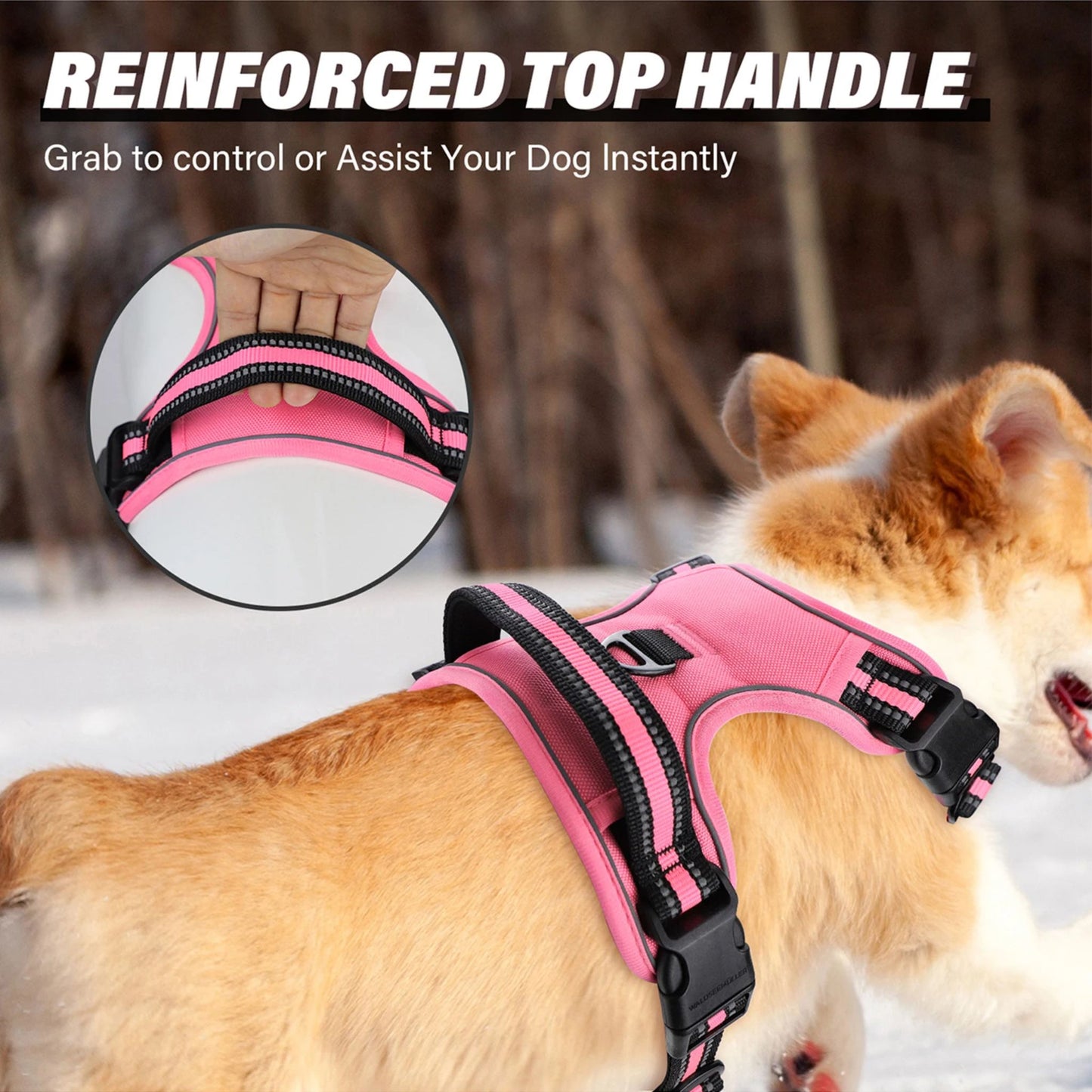 Pink No-Pull Dog Adjustable Harness with Easy Control Handle - TrendyPet's Zone