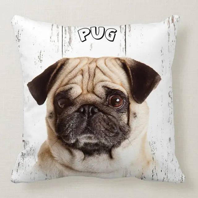 Cute pug dog pillowcase from TrendyPet's Zone, decorative cushion cover for car, bed, sofa, or bedroom decor.