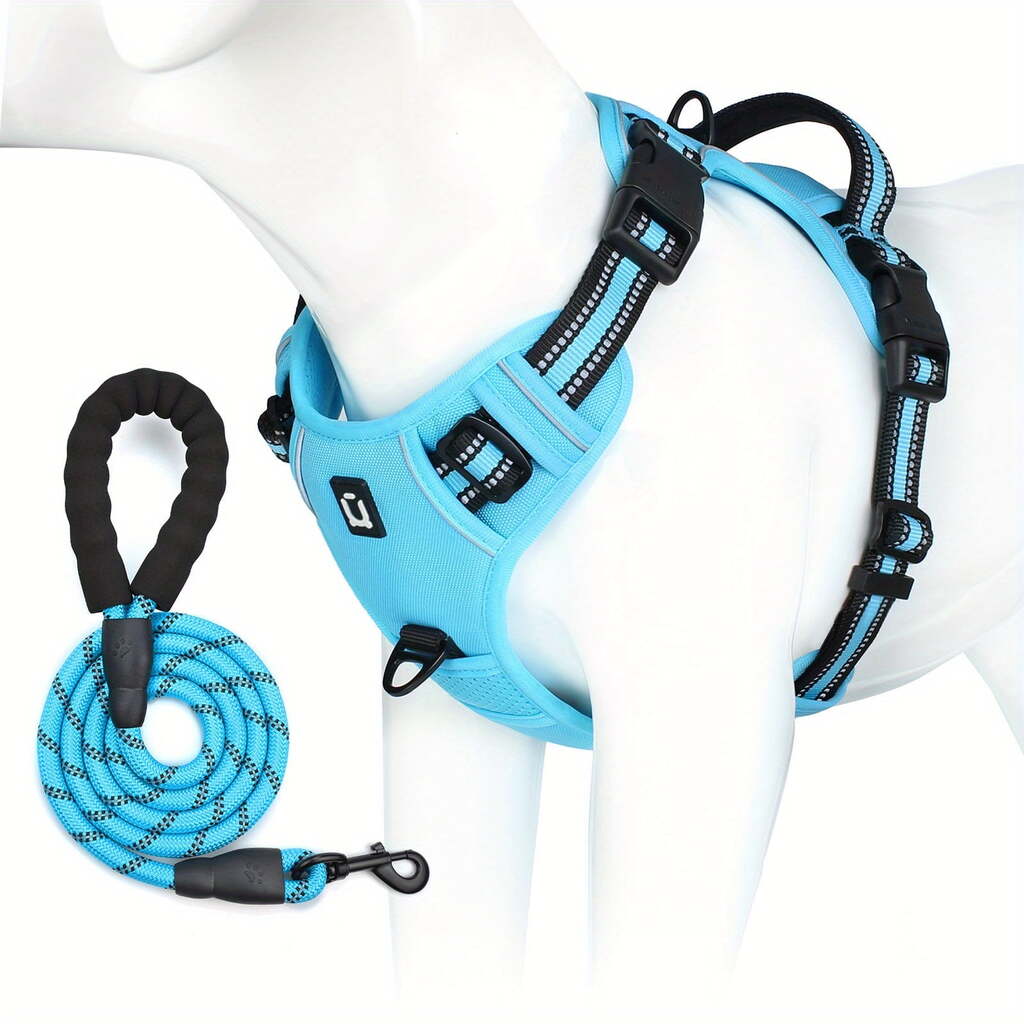 Sky Blue No-Pull Dog Adjustable Harness with Easy Control Handle - TrendyPet's Zone