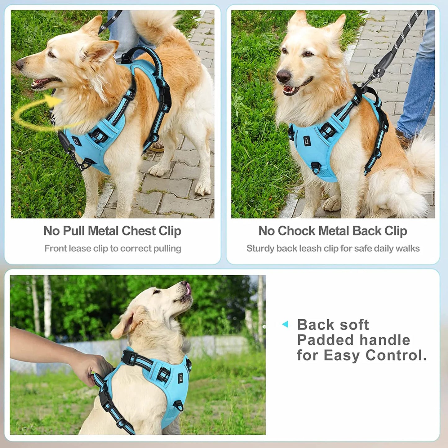Sky Blue No-Pull Dog Adjustable Harness with Easy Control Handle - TrendyPet's Zone
