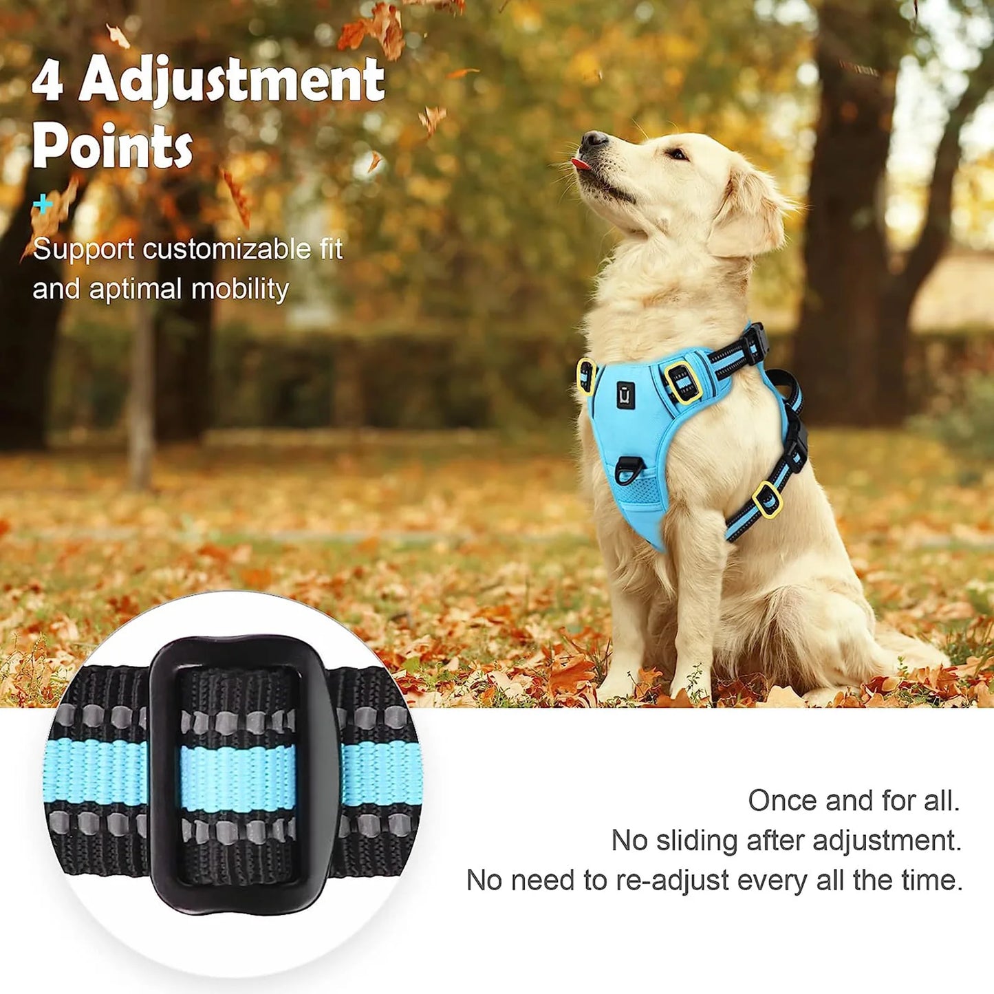 Sky Blue No-Pull Dog Adjustable Harness with Easy Control Handle - TrendyPet's Zone
