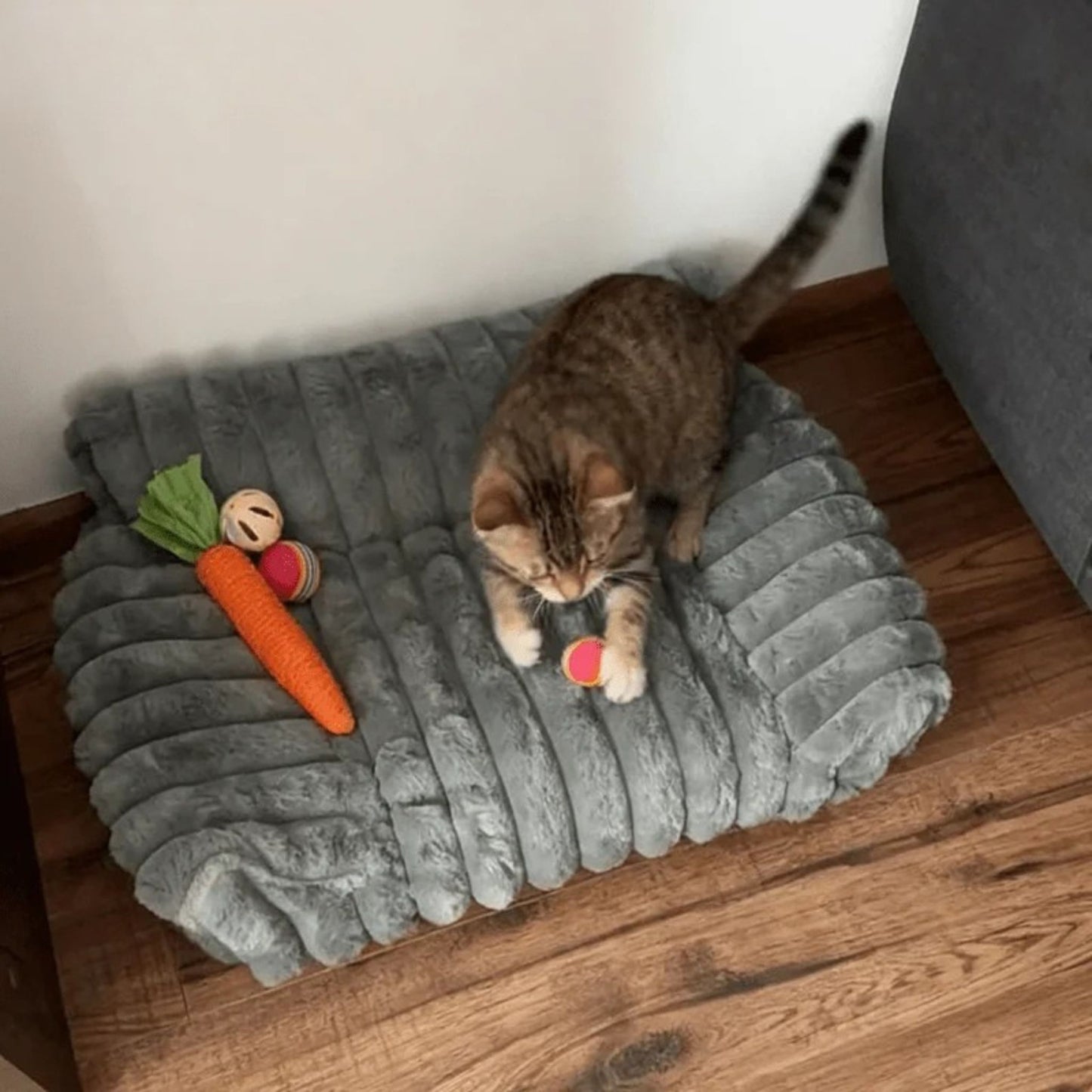 Beige Cat Sofa Bed – Soft Polyester Striped Pet Bed, Breathable All-Season Cozy Couch for Small to Medium Cats TrendyPet's Zone