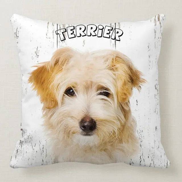 Cute terrier dog pillowcase from TrendyPet's Zone, perfect for car beds, sofas, and bedroom decor cushions.