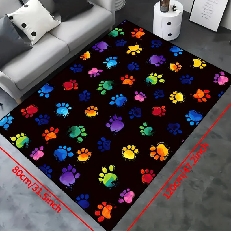 Vibrant Dog Paw Print Area Rug Colorful, Non-Slip & Machine Washable Pet Mat for Living Room, Bedroom, Nursery TrendyPet's Zone