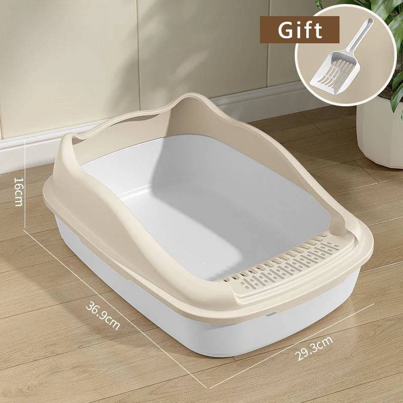 Beige Cat Litter Box Pet Sandbox for Kitty Anti-Splash Kitten Toilet Tray Bedpan Cleaning - TrendyPet's Zone