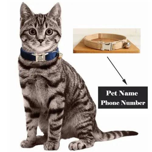 Beige Cat Small Dog Collar with Bell Personalized Engraving ID Tag Nameplate Kitten Collars Necklace Small Dogs Puppy Bulldog Chihuahua Yorshire - TrendyPet's Zone