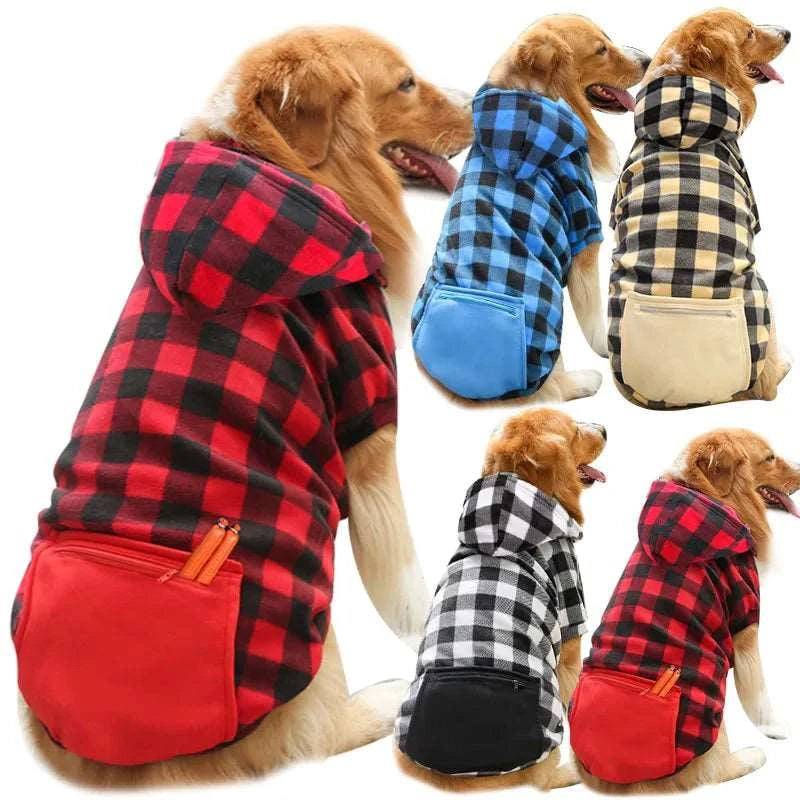 Beige Reversible Plaid Dog Hoodie Jacket with Pocket Warm, Stylish & Functional TRENDYPET'S ZONE