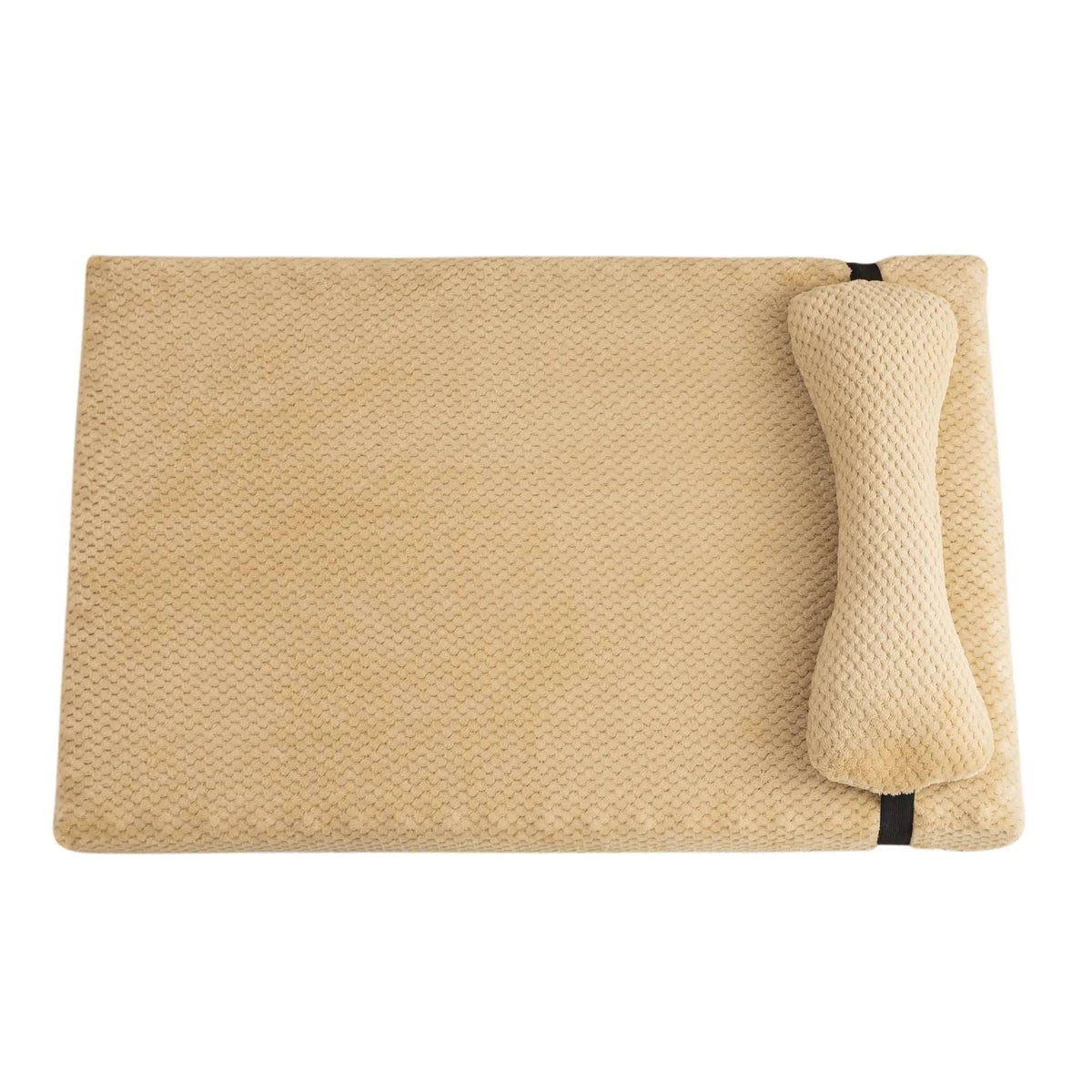 Beige plush dog bed mat with removable washable cover, ideal for small to large dogs, soft and calming for cozy rest.