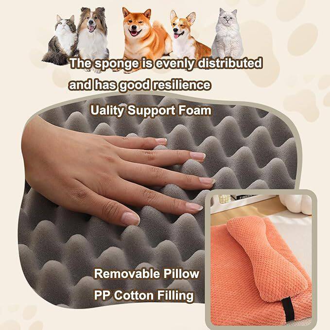 Beige plush dog bed mat with removable washable cover, soft and fluffy for small to X-large dogs, TrendyPet's Zone.