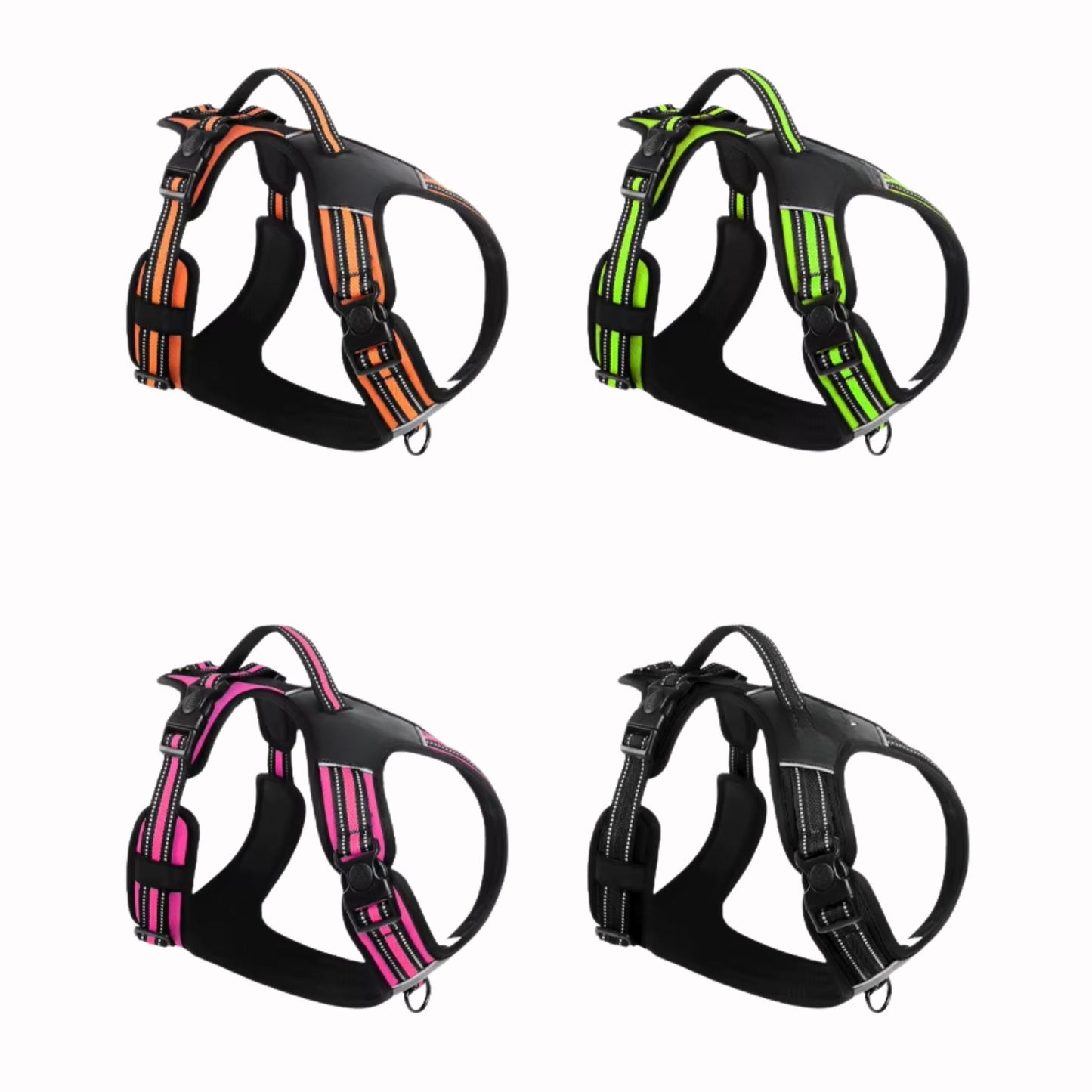 Green adjustable reflective no-pull dog harness with soft padding, designed by TrendyPet's Zone for comfortable, secure walks.
