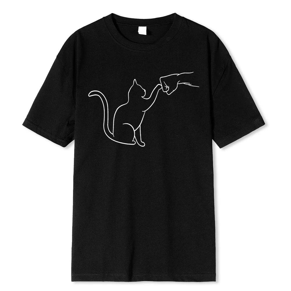 Black men's T-shirt with funny cat print, O-neck style, 100% cotton, casual and hip-hop inspired clothing from TrendyPet's Zone.
