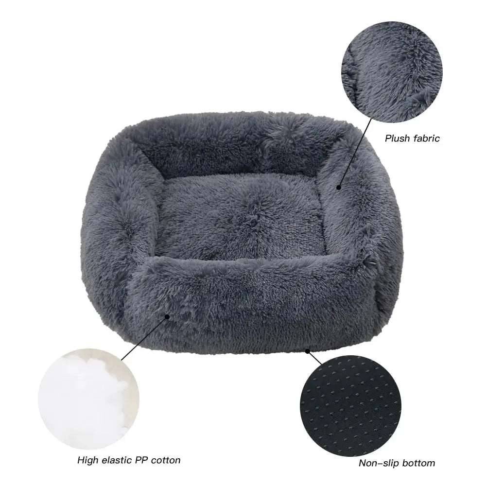 Black fluffy dog sofa bed and pet mat from TrendyPet's Zone, cozy indoor sleeping kennel for small to large dogs.