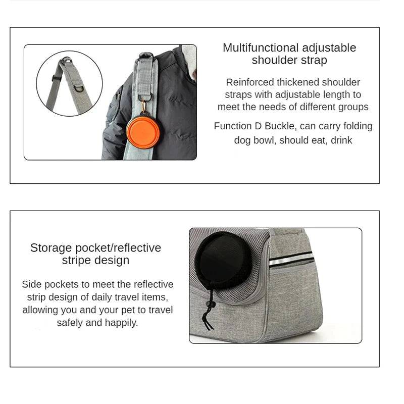 Black and grey TrendyPet's Zone pet carrier bag designed for dogs and cats, with breathable mesh and one-shoulder crossbody style.