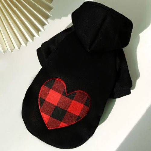 Black Heart Warm Plaid Dog Hoodie Jacket Perfect Cold Weather Coat TRENDYPET'S ZONE