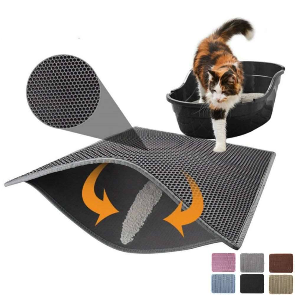 Black Pet Cat Litter Mat Waterproof EVA Double Layer Trapping Kitten Litter Box Mat Clean Pad Products TrendyPet's Zone