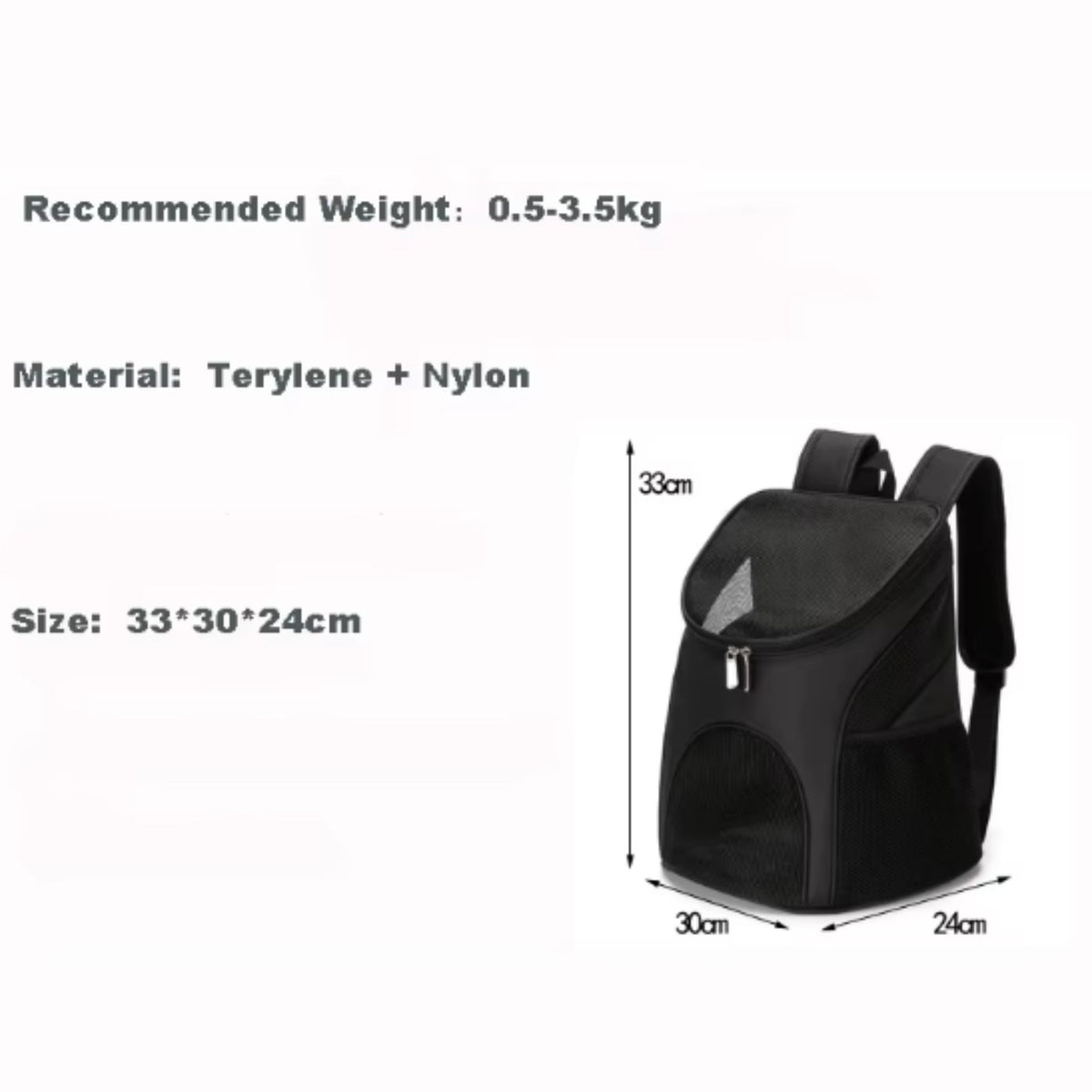 Black foldable mesh pet carrier backpack for dogs and cats, breathable, large capacity, outdoor travel carrier with double shoulder straps.