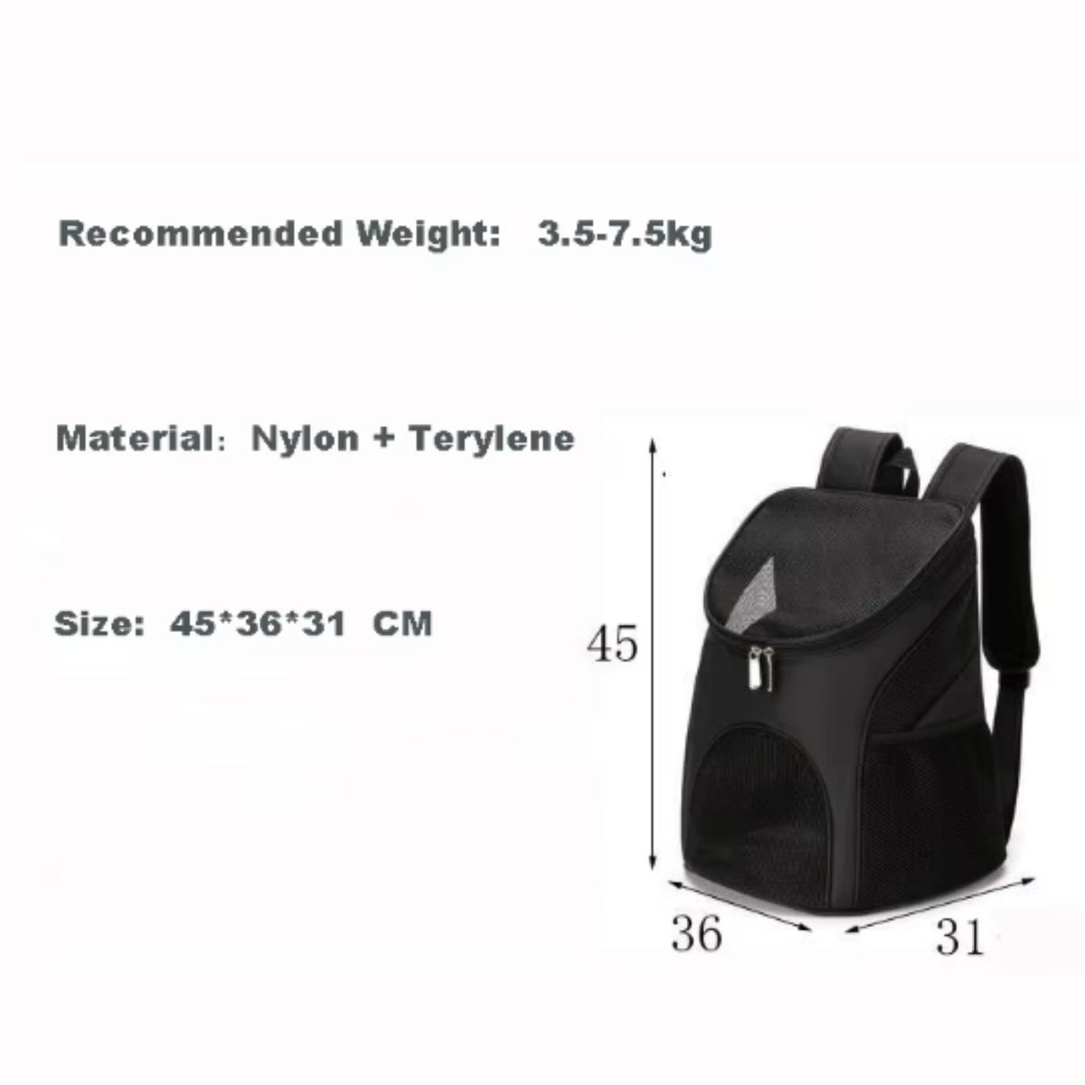 Black foldable mesh pet carrier backpack for dogs and cats, breathable, large capacity outdoor travel bag with double shoulder straps.