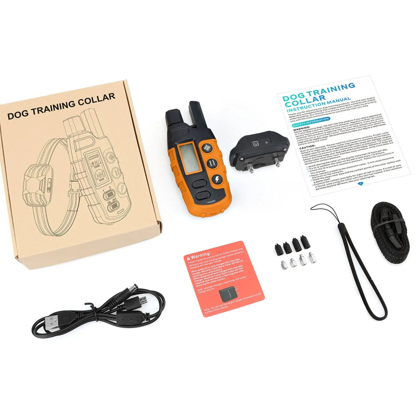 Orange waterproof electronic dog training shock collar with remote from TrendyPet's Zone, suitable for small to large dogs.