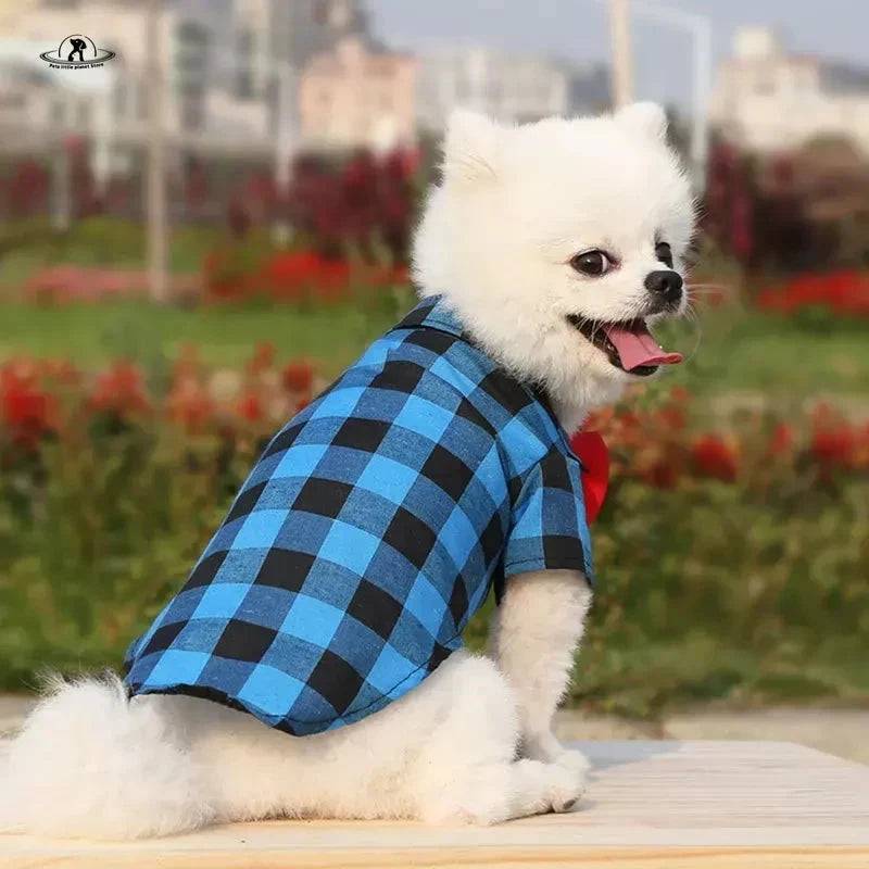 Blue Bowtie Dog Shirts Classical Plaid Thin Breathable Summer Clothes for Small Large Dogs Puppy Vest Chihuahua Yorkies TRENDYPET'S ZONE