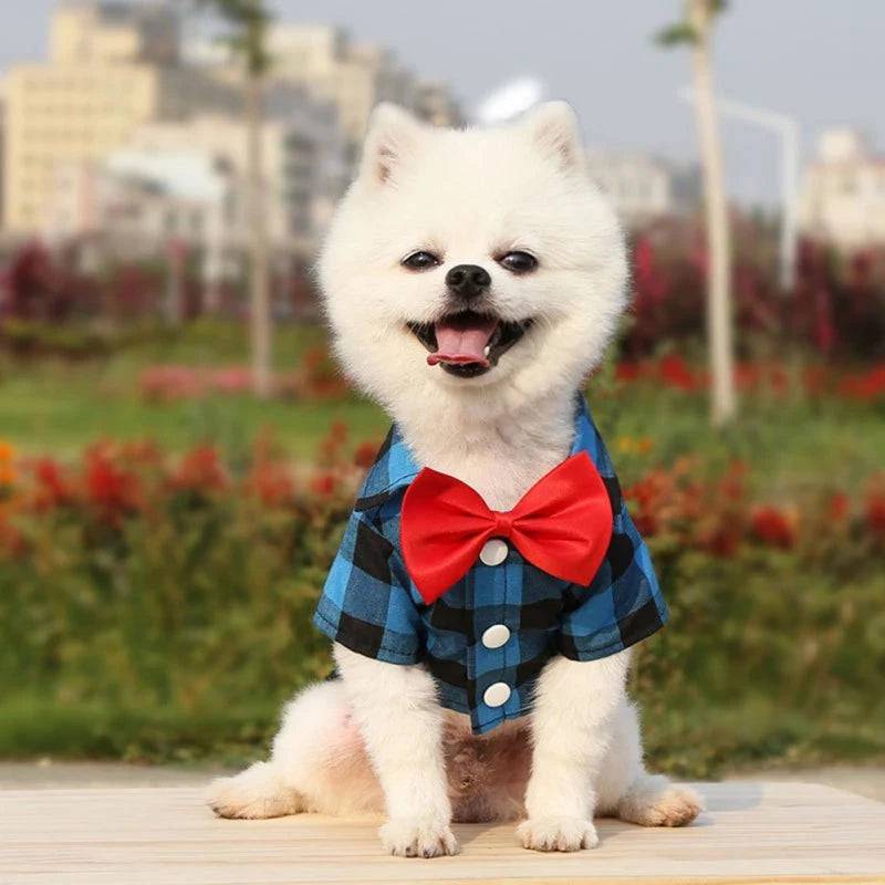 Blue Bowtie Dog Shirts Classical Plaid Thin Breathable Summer Clothes for Small Large Dogs Puppy Vest Chihuahua Yorkies TRENDYPET'S ZONE