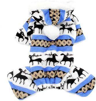 Blue cozy Christmas elk pet hoodie for dogs and cats, trendy festive dog and cat sweater from TrendyPet's Zone.