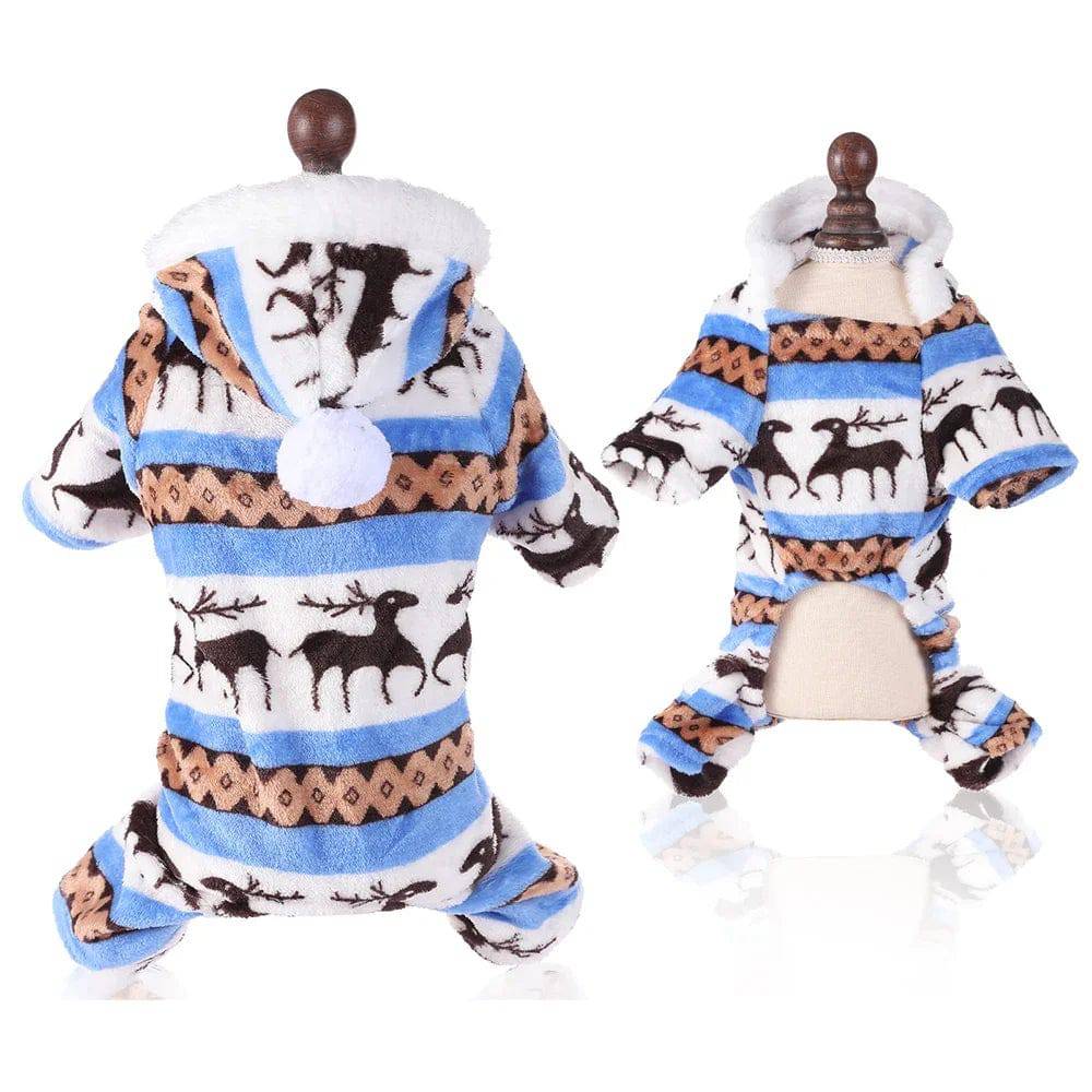 Blue Cozy Christmas Elk pet hoodie for dogs and cats, featuring a festive Christmas elk design from TrendyPet's Zone.
